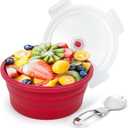 1200ml Large Camping Bowl with Foldable Spoon, Collapsible Bowl With Lid, Silicone Bento Box Container, For Travel Camping Meal Prep & Food Storage, Microwave Dishwasher Safe, Red (Red)