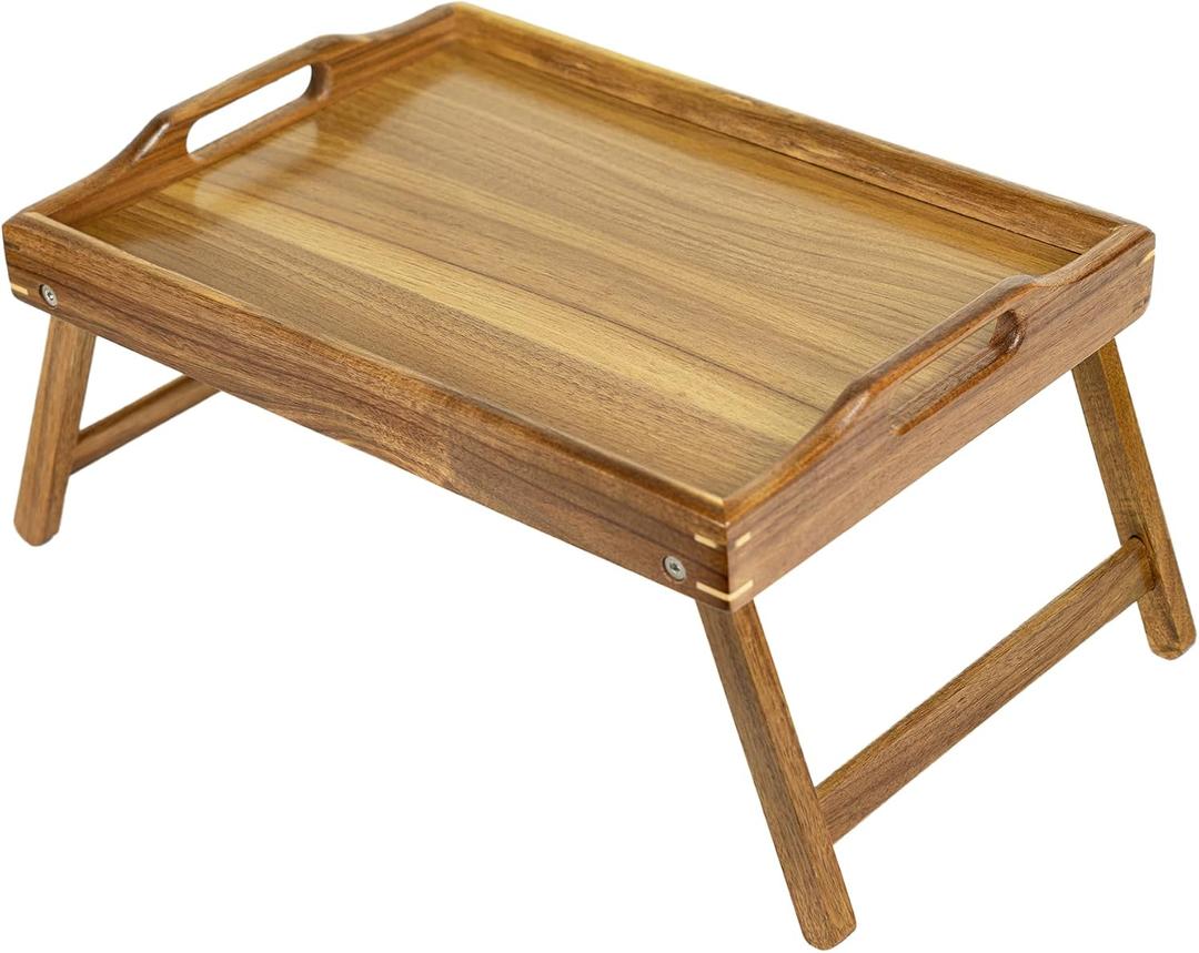 Utoplike Acacia Bed Tray for Eating, Breakfast Trays with Foldable Legs for Bed, Wood Folding Serving Table for Sofa