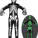 Sicypoty Kids Skeleton Costume Glow in the Dark Halloween Costume for Boys Black (10-12 Years)