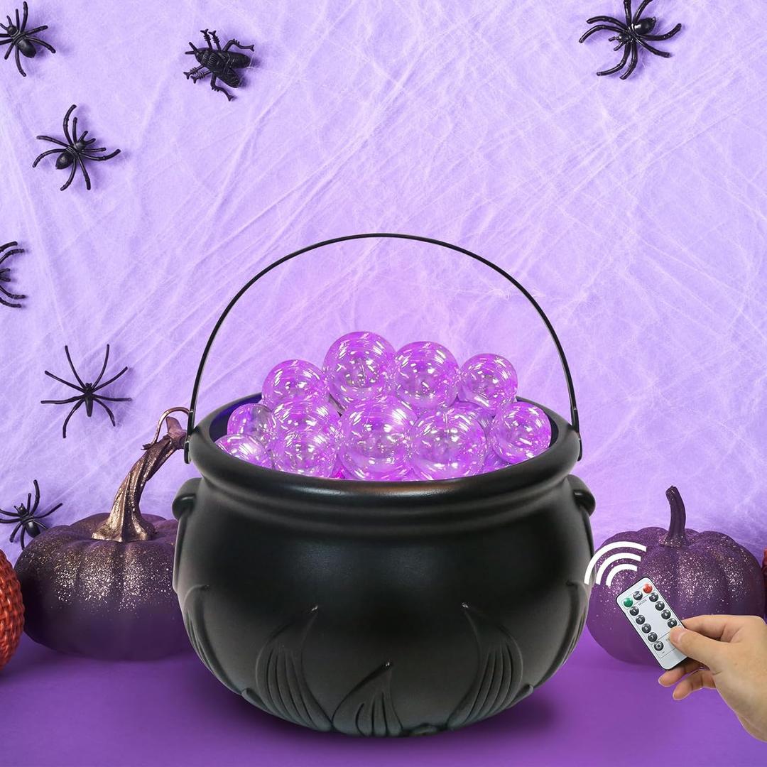 Halloween Bubbling Cauldron Decor Halloween Decorations Indoor Outdoor Witches Cauldron Lights Hocus Pocus Candy Bucket Decoration for Home Kitchen Room Table Fireplaces Decoration