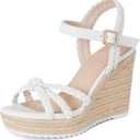Espadrille Wedge Sandals for Women Braided Knot Ankle Strap Open Toe Platform Sandals, White, Size 8