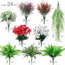 Daifunli 24 Pcs Artificial Plants for Outdoor, Fake Flowers Greenery UV Resistant Faux Plant Stems Shrubs Hanging Porch Patio Garden Window Box Home Wedding Summer Spring Decor(Green Red)