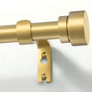PORTRES Gold Heavy Duty Curtain Rods for Windows 66 to 120 Inches Adjustable Length 1" Diameter Brass Curtain Rod with Modern Decorative Finials for Outdoor Bedroom Kitchen Living Room