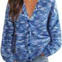 MEROKEETY Women's Fall Fuzzy Colorful Knit Cardigan Sweaters Winter Button Down Boho Casual Long Sleeve Outerwear Top (Blue, XL)
