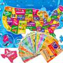 United States Puzzles for Kids Ages 4-6 - 70 Pcs USA Map Kids Puzzle with 50 Cards 400+ USA Facts - State & Capitals Floor Jigsaw Puzzles for Children 6-8 - Educational Toys Gift for Boys Girls