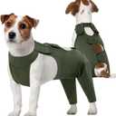 Kuoser Thigh Wound Protective Sleeve for Dogs, Dog Surgery Recovery Suit for Rear Legs, Dog Recovery Sleeve for Female Male Dogs, Dog Onesie After Surgery Pet Surgical Suit for Spay Neuter, Green,  M
