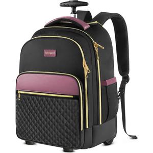 Arcoyard Rolling Backpack for Women, 17 Inch Laptop Backpack With Wheels for Adults, Large Water Resistant Wheeled Carry On Luggage Roller Bag, Flight Approved for Work, Travel, College, Black Purple