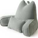 Patented Design Cat Ear Inspired Corduroy Reading Pillow with Arms, Aesthetic Bed Rest Pillow for Sitting in Bed, Detachable Lumbar Support, Ergonomic Backrest Cushion, Grey Green, Large