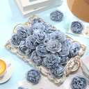 50 Pcs Artificial Flowers, 3.2 Inches Silk Rose Head Flowers Fake No Stem for Wedding Bridal Bouquet Home Floral Decor DIY Centerpieces Arrangements Party Tables Decorations (Dusty Blue)