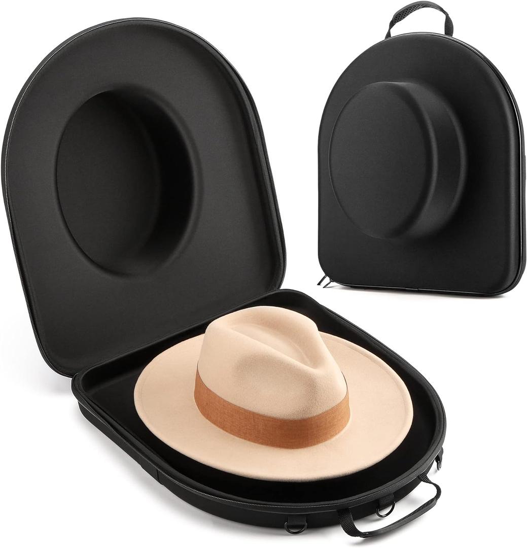 Hat Box Holder Case for Travel, Hard Travel Hat Case for Mens Fedora Hats, Crush-Proof Box for Fedora Hat Storage, Hat Carrier with Adjustable Strap, Lightweight and Classy for Travel