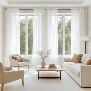 MIULEE Ivory Sheer Curtains 90 Inches Long, 4 Panels Set, Light Filtering Rod Pocket Voile Drapes for Living Room and Bedroom, Airy Soft Fabric Window Treatments, 42 x 90 Inches