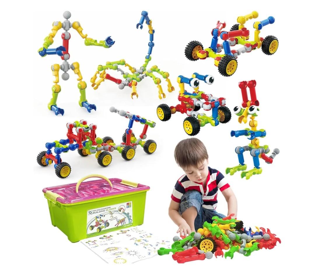 Stem Building Toys for 3 4 5 6 7 8 Year Old Boys Girls Kids,180 Pieces Building Blocks Educational Learning Toys with Large Storage Box,Ideal Christmas Birthday Gifts