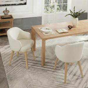 KISLOT Wooden Dining Chairs Set of 2, Fabric Barrel Upholstered Modern Dining Dining Room Chairs with Soild Wood Leg & Double-Layer Thick Cushion for Restaurant, Kitchen, Beige