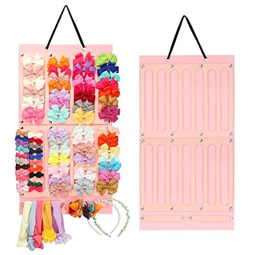 Vimiv Hair Bows Holder & Organizer w/Large Capacity, 16 Ribbons,Bows Organizer, Baby Hair Accessory Storage Display with Sturdy Rope, Wall Hanging for Girl Room & Nursery Decor