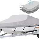 iCOVER Trailerable Boat Cover- 14'-16' Waterproof Heavy Duty Marine Grade Canvas Fits V-Hull-Fish&Ski-Pro-Style-Fishing Boat-Runabout-Bass Boat- up to 14ft-16ft Long and 68" Wide