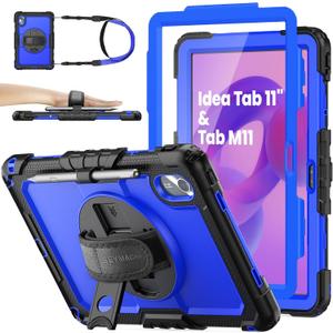 SEYMAC stock Case for Lenovo Idea Tab 11'' 2025/ Tab M11 2024/ K11 (TB336FU/TB330FU), Drop-Proof Case for Lenovo 11 inch with 360 Rotate Stand/Strap [Pen Holder] & Screen Protector, Blue+Black