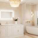 TETOTE Led Bathroom Mirror 40 x 24 Inch, Beveled Lighted Bathroom Vanity Frameless Mirror with Extra-Bright Lights, Frontlit & Backlit, Defogging, 3-Color Dimmable, Tempered Glass, Waterproof