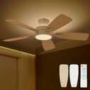TALOYA Ceiling Fans with Lights and Remote, 46 Inch Low Profile Ceiling Fan with Light, Flush Mount, Reversible, 3CCT, Dimmable White Modern Ceiling Fan for Bedroom, Living Room, Outdoor Patio