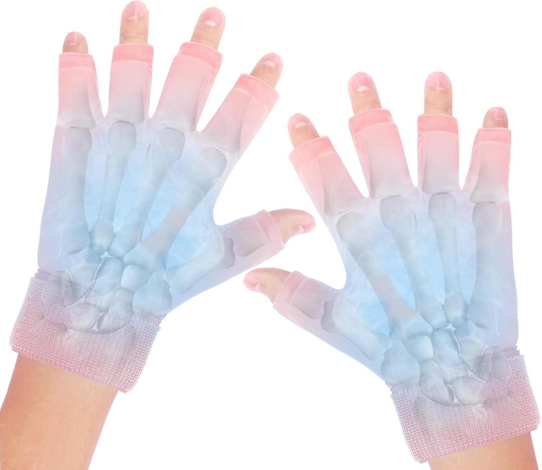2pcs Finger Arthritis Compression Hand Ice Pack Gloves for Pain Relief, Adjustable Pink Wrist Ice Pack for Hot & Cold Therapies, Reusable Finger Ice Gloves Sleeve for Tendinitis, Carpal Tunnel