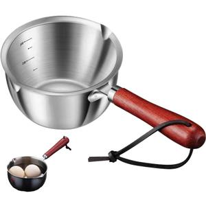 Butter Warmer Pot, Small Cast Iron Basting Pot With Wooden Handle Stainless Steel Multi Purpose Cooking Pot for Milk, Coffee(300mL)