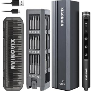 XIAONIAN 3.7V Precision Electric Screwdriver Set,76 IN 1 Mini Electric Screwdriver Cordless Set with USB Charging,5 Torque Settings Repair Tool Kit for Electronics Phone Camera Laptop Watch (Grey)