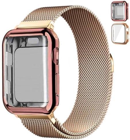 Magnetic Band and Case for Apple Watch Band 40mm 41mm 38mm 44mm 45mm 46mm 42mm Women/Men,Stainless Steel Milanese Loop Bracelet Strap with Cover Combo iWatch series 10 9 8 7 6 5 4 3 SE Ultra/2 49mm