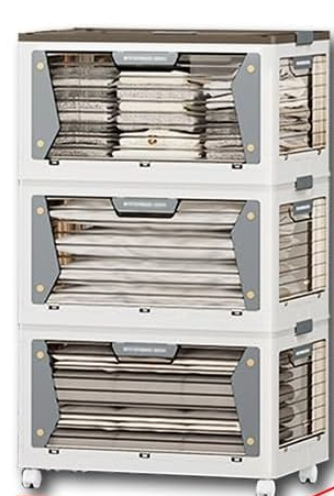4 Tier Plastic Storage Box with Lid, Plastic Stackable Storage Boxes with Doors, Clear Multi-Use Storage Boxes Organizer, for Living Room/Bedroom/Hallway/Office