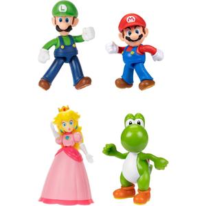 Super Mario Nintendo Articulated Action Figure 4 Pack Bundle Includes 2.5-Inch Mario, Luigi, Princess Peach and Yoshi, Multiple Points of Articulation, for Kids 3 and Up (Officially Licensed)