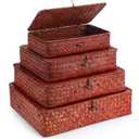 Didaey Set of 4 Seagrass Basket with Lid Wicker Storage Basket Decorative Storage Boxes with Lids Flat Storage Bins Woven Organizer Baskets for Shelf Closet Bedroom, 4 Sizes (Retro Red)