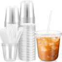 25 Sets Clear Plastic Cups with Lids and Straws, Disposable Iced Coffee Cups for Drinking, Cold Drinks, Juice, Smoothie, Pet Cup for Coffee Shops, Party, Christmas (10 oz)