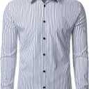 JOGAL Mens Striped Shirts Long Sleeve Textured Satin Party Shirt Slim Fit Wrinkle-Free Button Down Shirts (L)