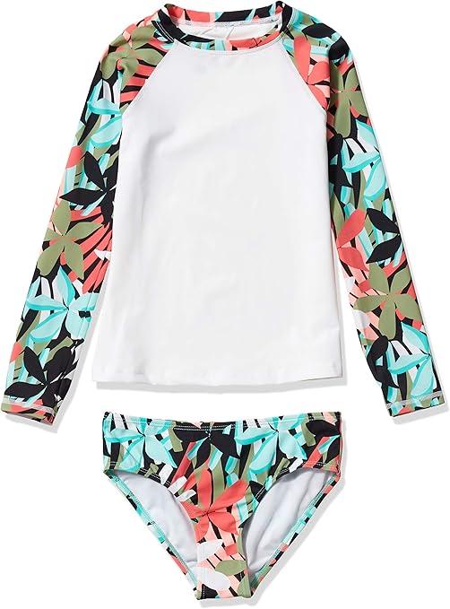 Kanu Surf Girls Long Sleeve Rashguard UPF 50 Two Piece Swim Set (10, Rowan Green)