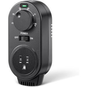 Adjustable Thermostat, Plug in Heating and Cooling Thermostat Controlled Outlet, Compatible with Portable AC, Fans and Space Heaters (1 Pack,Black)