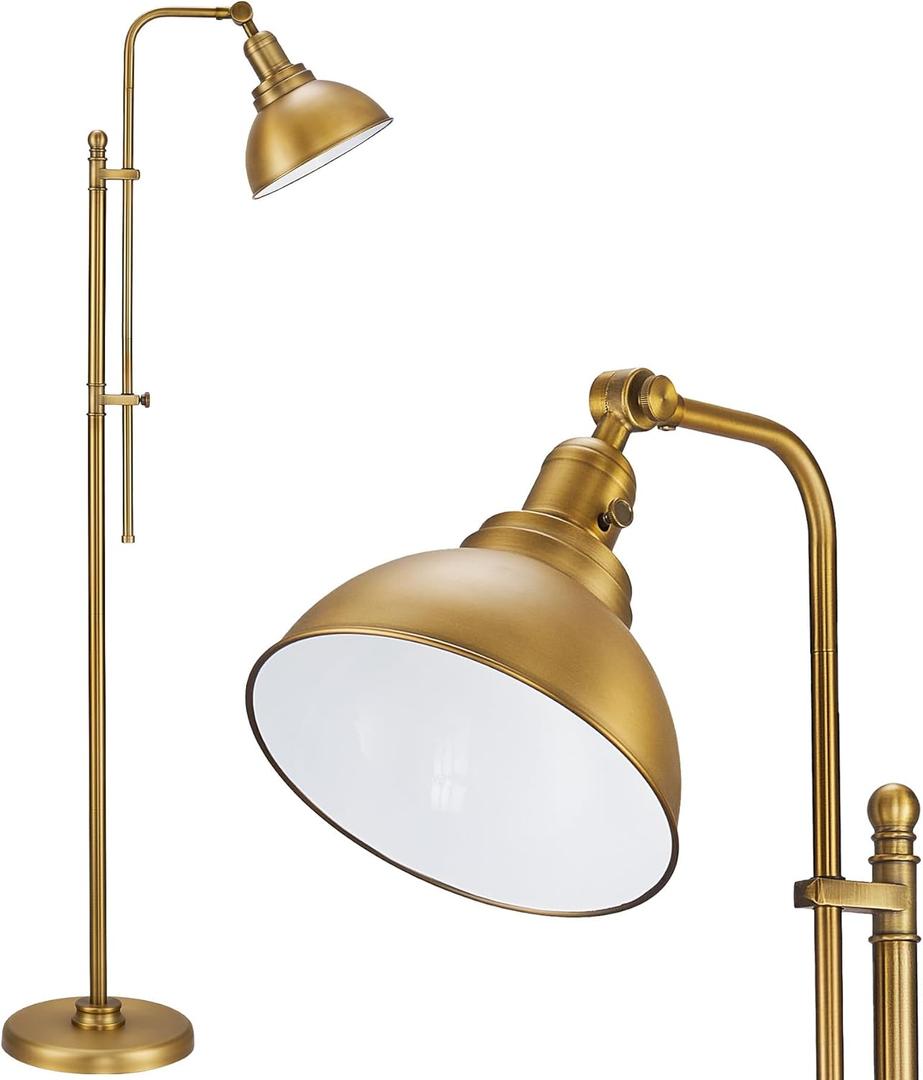 VONLUCE Floor Lamp for Living Room, 65" Industrial Brass Floor Lamp Adjustable Height & Head Vintage Metal Standing Reading Pole Lamp for Bedroom, Office, Farmhouse (Gold)