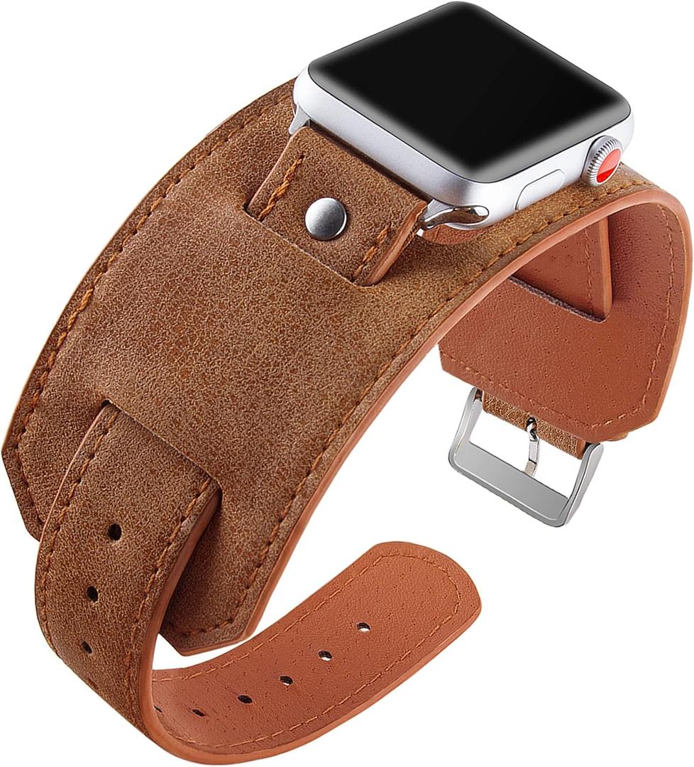 VIQIV Compatible with Apple Watch Ultra Band 38mm 40mm 41mm 44mm 42mm 45mm 49mm Series 8/7/6/5/4/3/2/SE Leather Bracelet for Men Women, Luxury Boho Wide Sport Western Wristbands Straps for iWatch Bands