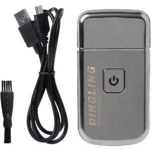 Men's Electric Ultra Thin Rechargeable Razor, Reciprocating Mini Electric Facial Care Beard Trimmer, Cordless USB Travel Razor, Silver