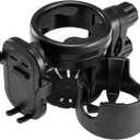 Two Clips 3in1 Big Holder, Universal Stroller Cup Holder, Adjustable Drink Holder,Removable Phone Holder for Wheelchair, Stroller, Bike, Walker, Scooter, Bicycle (Black)