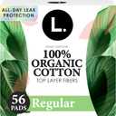 L. Ultra Thin Pads for Women, Regular Absorbency, Organic Cotton Top Layer, Unscented Pads with Wings, 56 Count