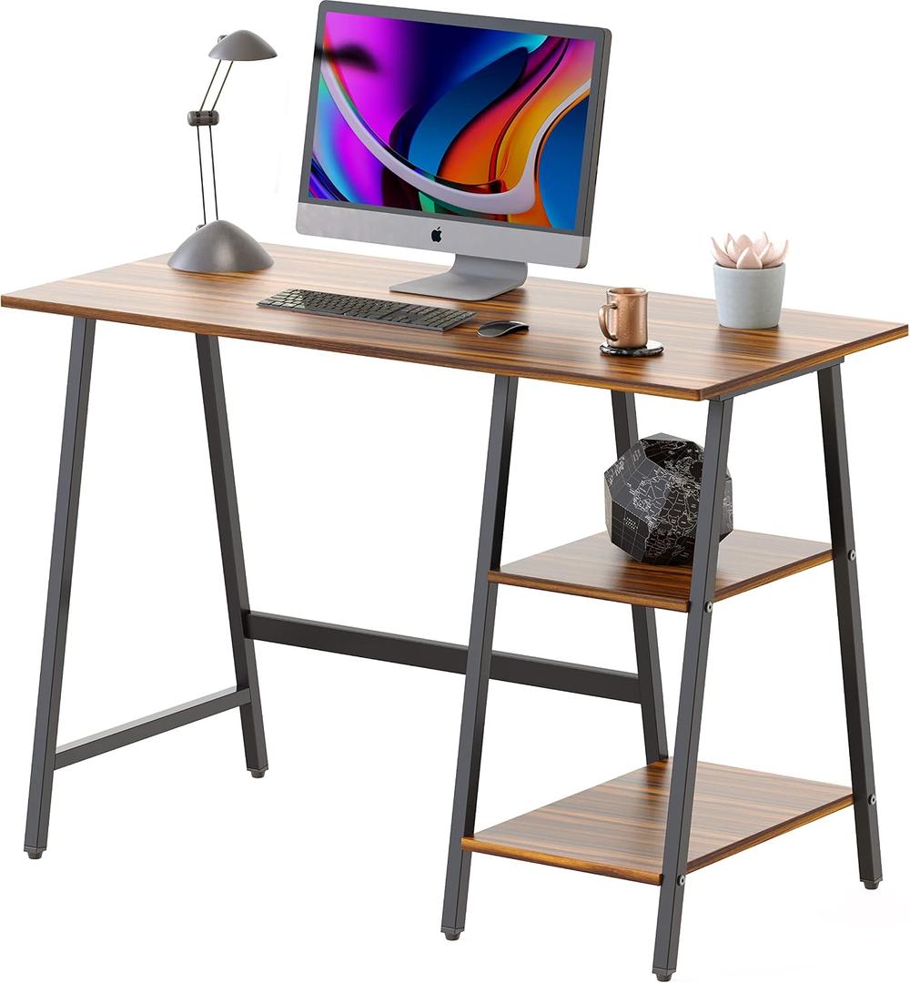SHW 43-Inch Home Office Trestle Computer Desk with Open Storage Shelves, Walnut, 43D x 20W x 30H Inch