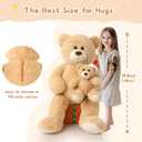 Muiteiur 39 Inch Giant Teddy Bear, Fun Mom Bear Plush with Attached Baby, Large Soft Plush Toy Gift for Kids Girlfriend Boy (Light Brown)