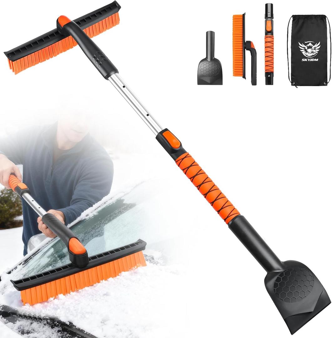 45.7" Extendable Snow Brush and Larger Ice Scrapers for Car Windshield, Scratch-Free Snow Brush with 360 Pivoting Head & Non-Slip Foam Grip, Ice Removal Tool for Car, SUV, Trucks