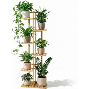 ROSSNY 48 Inch Tall Plant Stand Indoor, 6 Tier 7 Potted Bamboo Plant Stands for Indoor Plants, Corner Plant Stand, Tiered Plant Stands, Plant Shelf For Indoor, Planter Holder for Multiple Plants Indoor, Natural