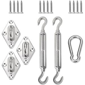 COARBOR Triangle Shade Sail Hardware Kit Stainless Steel Accessary Includes Turnbuckles Pad Eyes Snap Hooks Screws Sunsail Installation Tighten Sail to Install A Canopy-8 inches