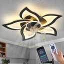 Black Flower Modern CeilingFans with Lights, Low Profile Ceiling Fan with Remote for Bedroom, Flush Mount Ceiling Fan with LED Dimmable Light,6-Speeds, Timing CeilingFan Light