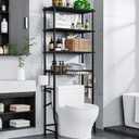 Mlinavn Over-The-Toilet Storage Rack, 4-Tier Bathroom Organizer Shelf Over Toilet with Adjustable Shelf and Basket, Freestanding Space Saver Bathroom Shelves Above Toilet for Room (Black), Large
