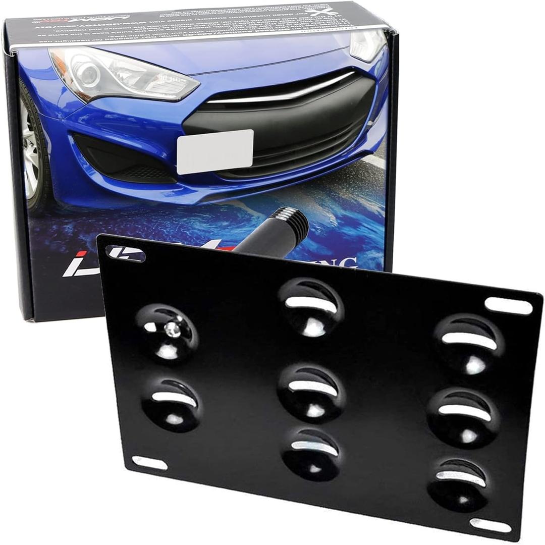 iJDMTOY No Drill Front Bumper Tow Hook License Plate Mounting Bracket Adapter Kit Compatible with 2010-up Hyundai Genesis Coupe