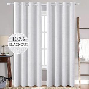 MIULEE Linen Texture Curtains for Bedroom Solid 100% Blackout Thermal Insulated Grayish White Curtains Grommet Room Darkening Curtains/Drapes for Living Room Nursery 52x96 Inch (2 Panels)