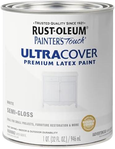 Rust-Oleum 1993502 Painter's Touch Ultra Cover Multi-Purpose Brush-On Paint, 1 Quart each, Semi-Gloss White 2 Pack