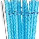 Dakoufish 12 Inch Reusable Clear Plastic Swirl Drinking Straws for 30 oz & 40 oz Jars/Tumblers,Set of 12 Pcs Replacement Crystal Blue Straws with Cleaning Brush (12inch,Blue)