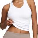 BRXL Women's Ribbed Racerback Tank Tops with Built-in Bra U Neck Sleeveless Fitted Casual Athletic Workout Gym Top, Small